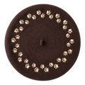 Paw Print Beret, mocha brown wool with embroidered paw prints