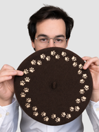 Paw Print Beret, mocha brown wool with embroidered paw prints (view 3)