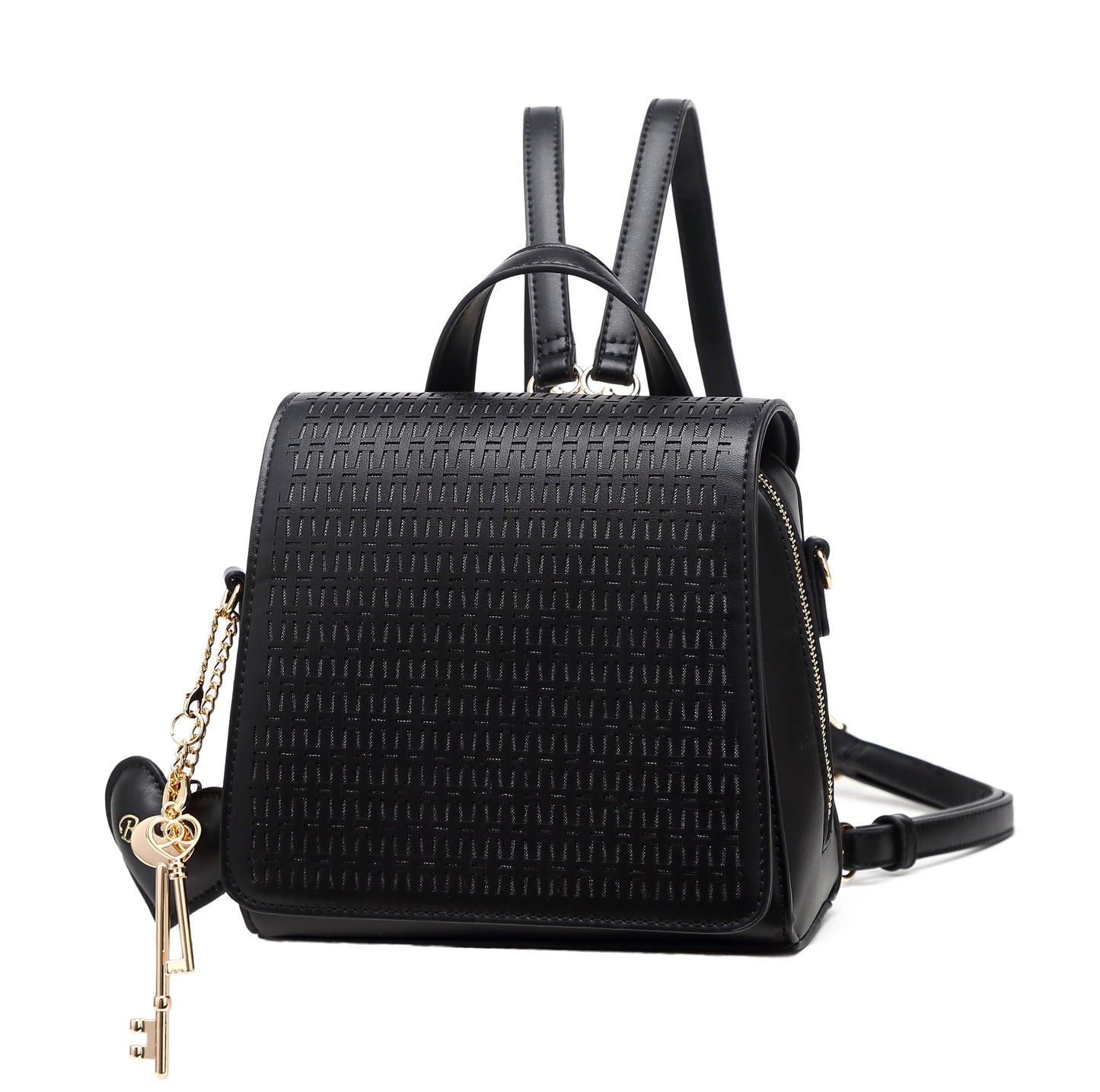 Sacred Heart crystal convertible mini backpack purse in black by Pinup Girl Clothing