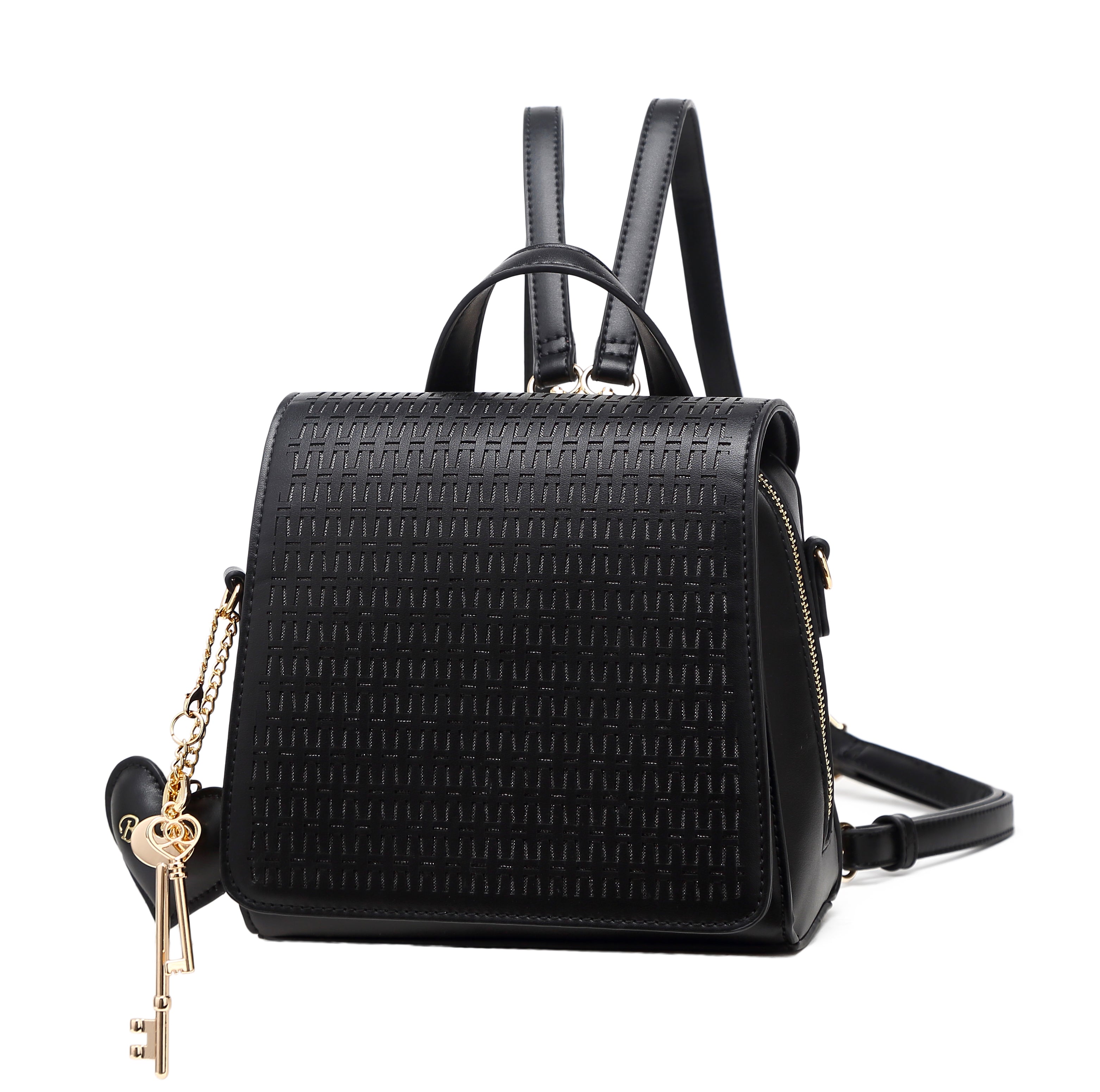 Sacred Heart crystal convertible mini backpack purse in black by Pinup Girl Clothing