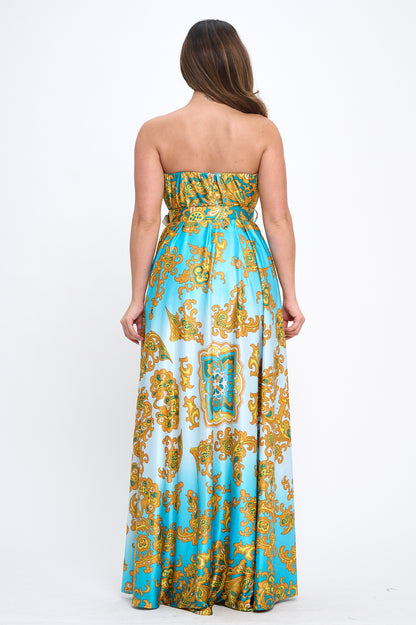 Maya Sweetheart Neckline Paisley Silky Knit Strapless Maxi Dress