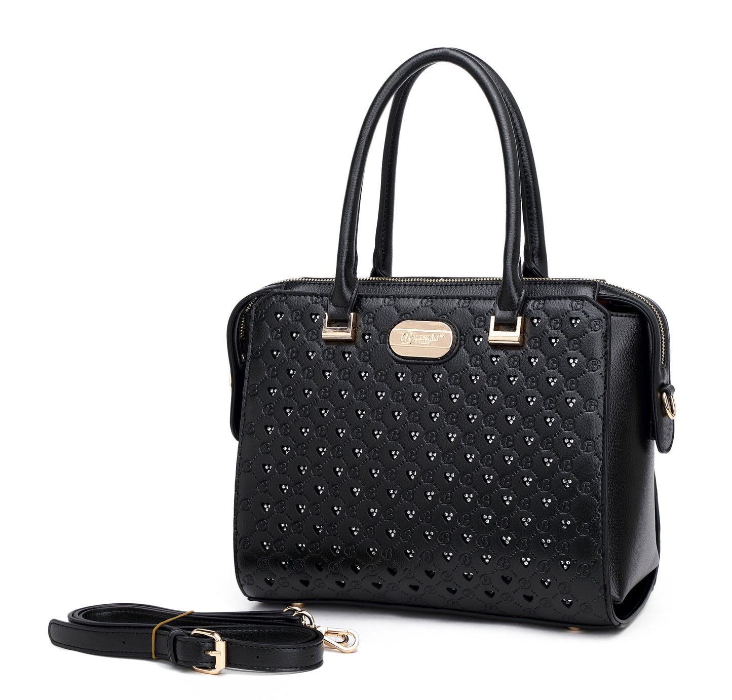 Millionaire crystal engraved satchel in black, by Pinup Girl Clothing