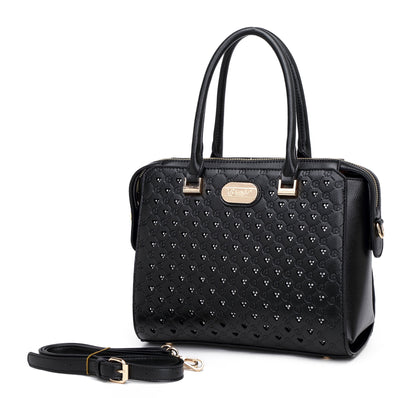 Millionaire crystal engraved satchel in black, by Pinup Girl Clothing