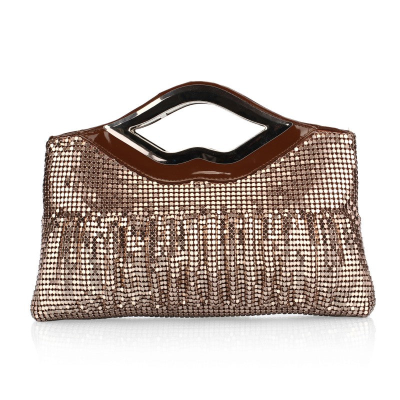 Sequin evening clutch open to show the interior pocket