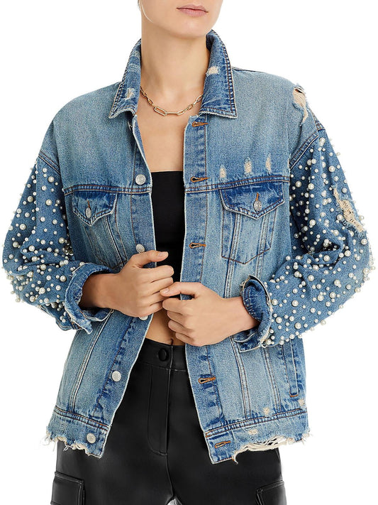 Sunset & Spring Embellished Denim Jacket Blue Size S