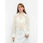 Hazy Moonlight Silk Chiffon Tie-Front Blouse | 2 Colors