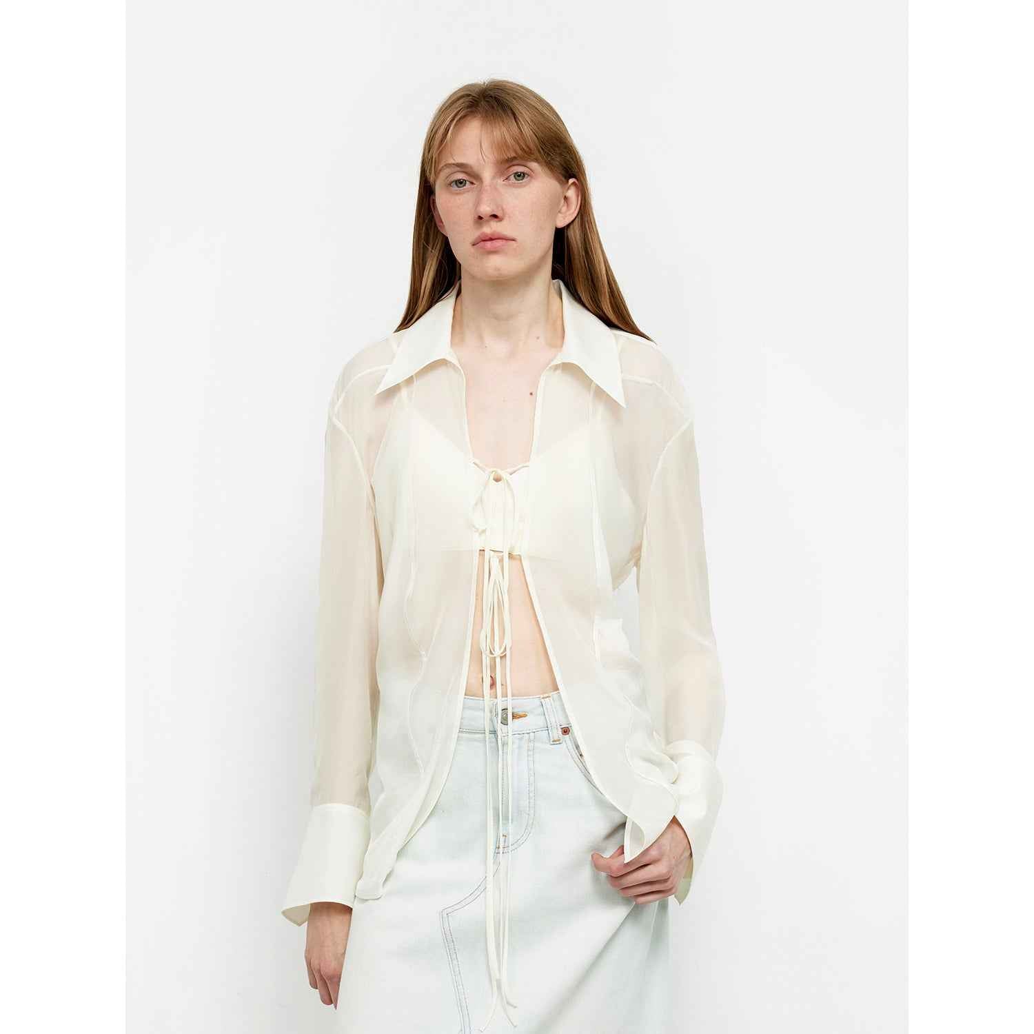 Hazy Moonlight Silk Chiffon Tie-Front Blouse | 2 Colors