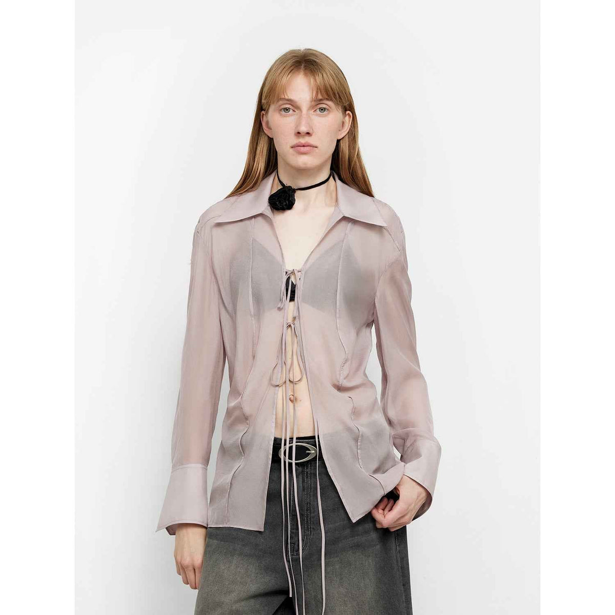 Hazy Moonlight Silk Chiffon Tie-Front Blouse | 2 Colors