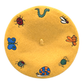 Buggin' Out Beret, mustard yellow wool with embroidered bugs