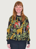 Safari Sweater, black with yellow giraffes and green leaves (view 2)