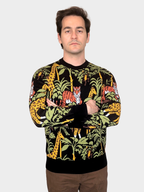 Safari Sweater, black with yellow giraffes and green leaves (view 4)