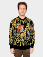 Safari Sweater, black with yellow giraffes and green leaves (view 5)