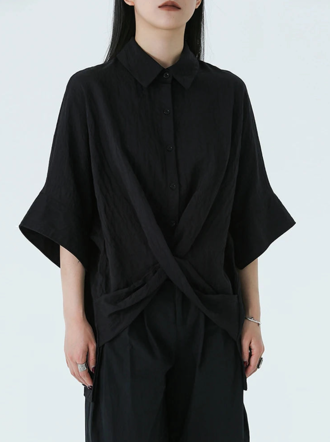 Marga Short Sleeve Blouse in Black | Marigold Shadows