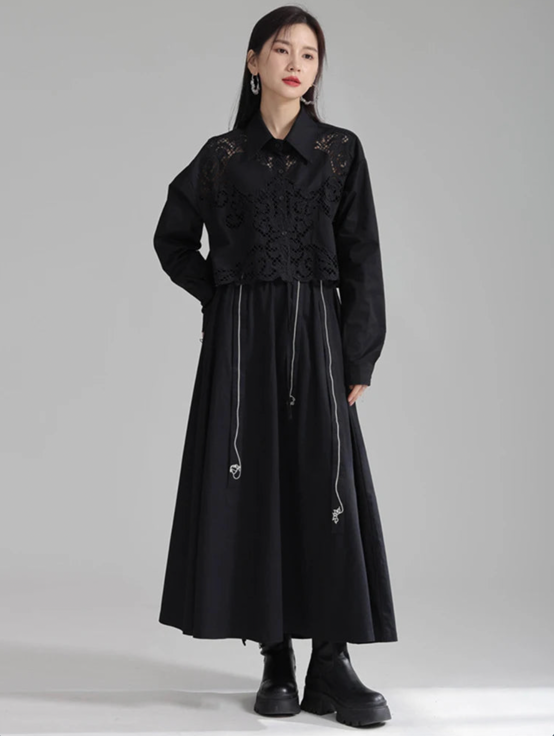 Sherrm Doiley Crop Button Up in Black | Marigold Shadows