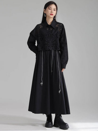 Sherrm Doiley Crop Button Up in Black | Marigold Shadows