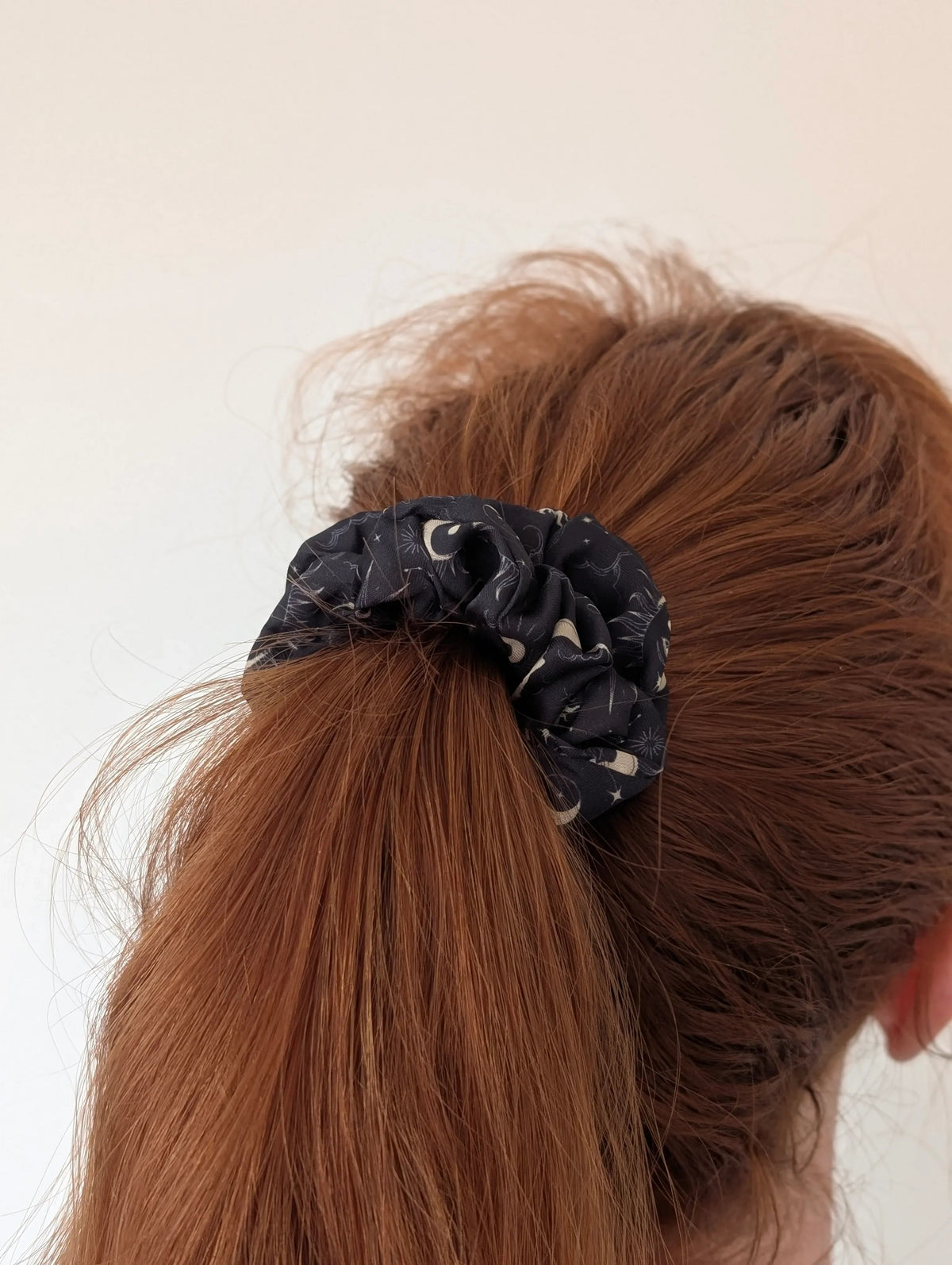 Silk Satin Scrunchie Set, blue cloud, cream polka dot and black celestial prints (view 2)