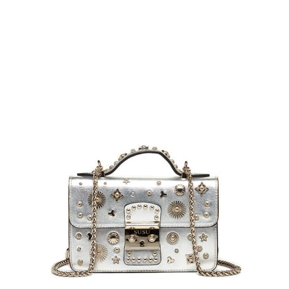 The Hollywood studded silver leather crossbody bag by Pinup Girl Clothing.