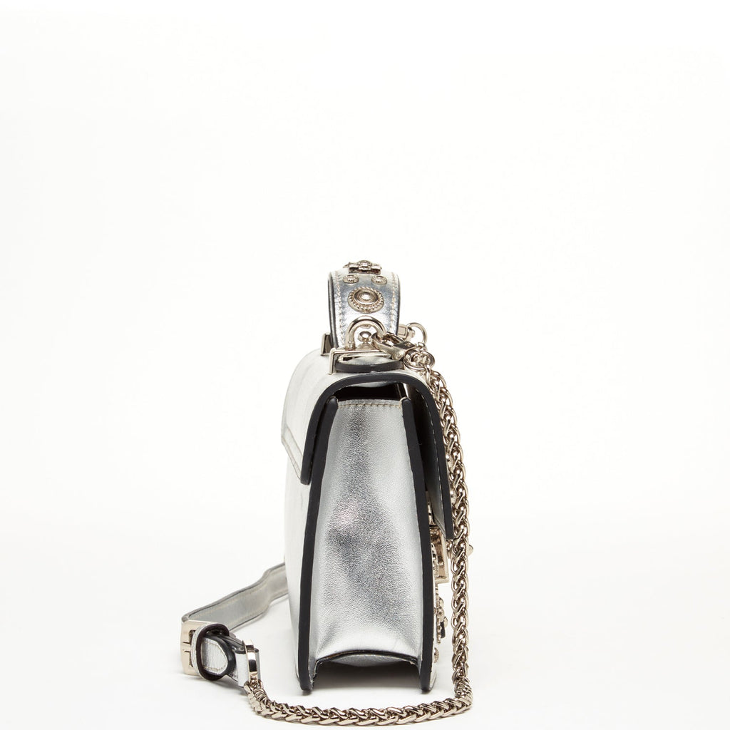 The Hollywood Studded Leather Crossbody Bag in Silver