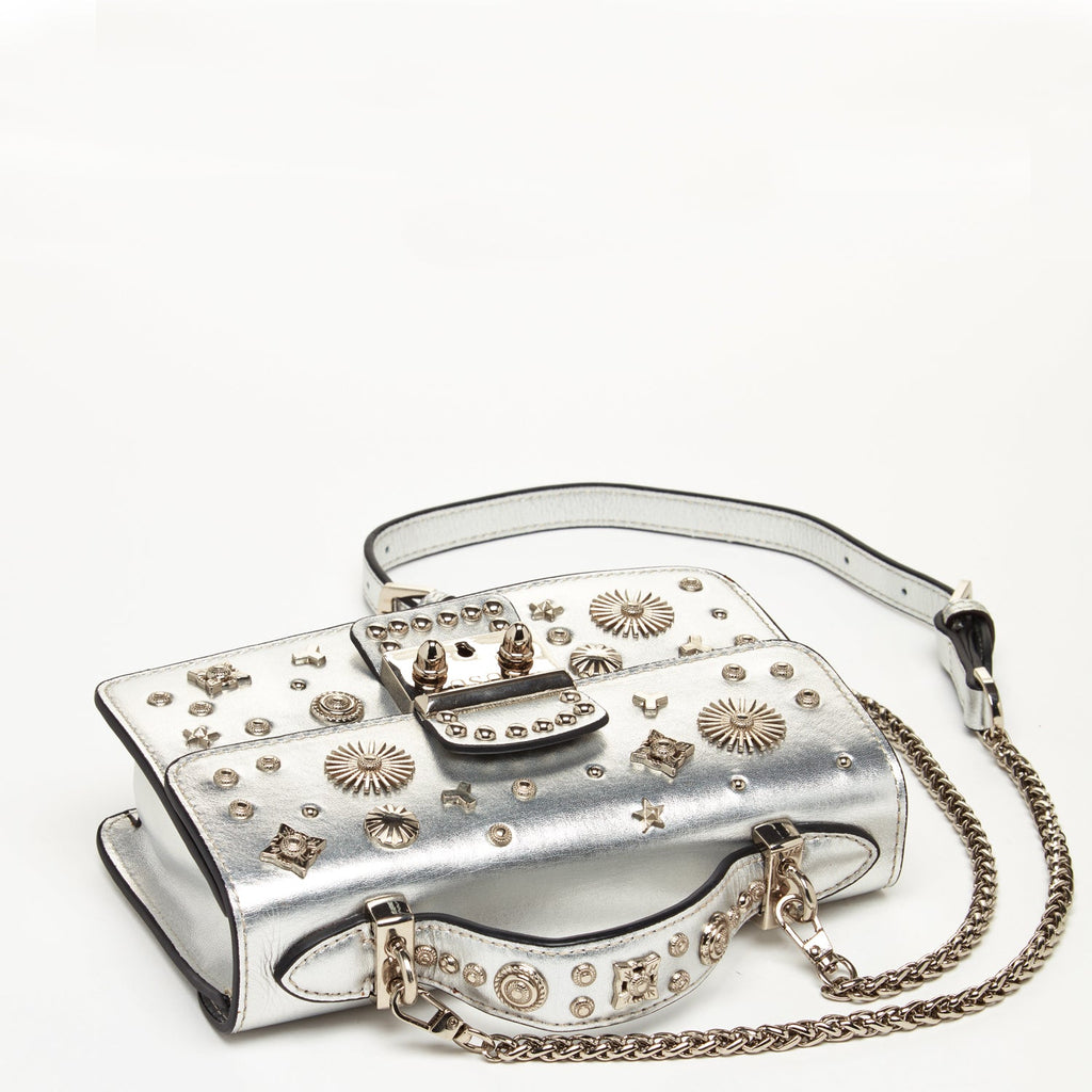 The Hollywood Studded Leather Crossbody Bag in Silver