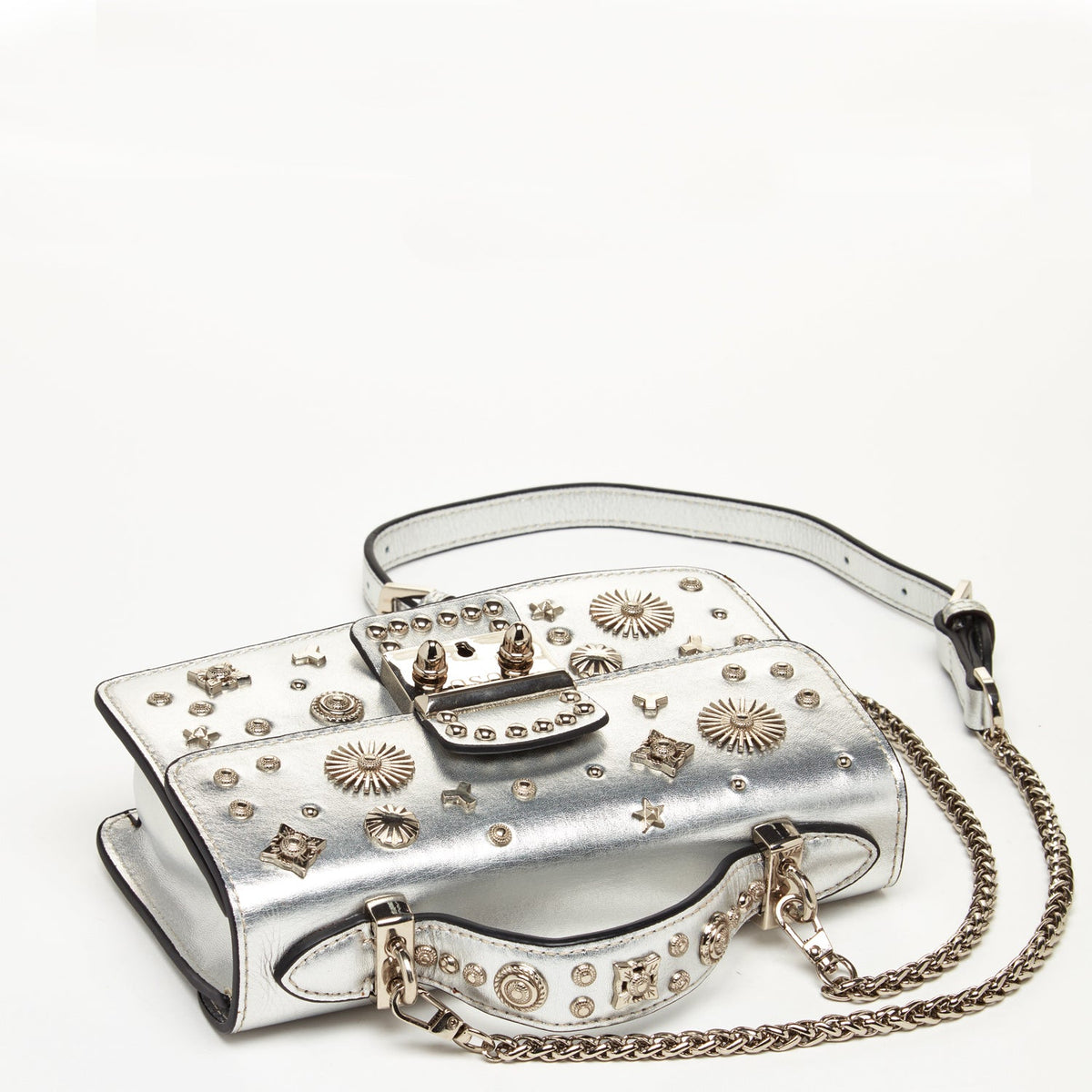 The Hollywood Studded Leather Crossbody Bag in Silver
