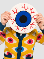Eyeball Beret, cream white wool with a giant embroidered blue eyeball (view 3)