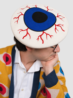 Eyeball Beret, cream white wool with a giant embroidered blue eyeball (view 2)