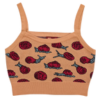Snails Just Wanna Have Fun Crop Top, tan with red snail print