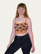 Snails Just Wanna Have Fun Crop Top, tan with red snail print (view 2)