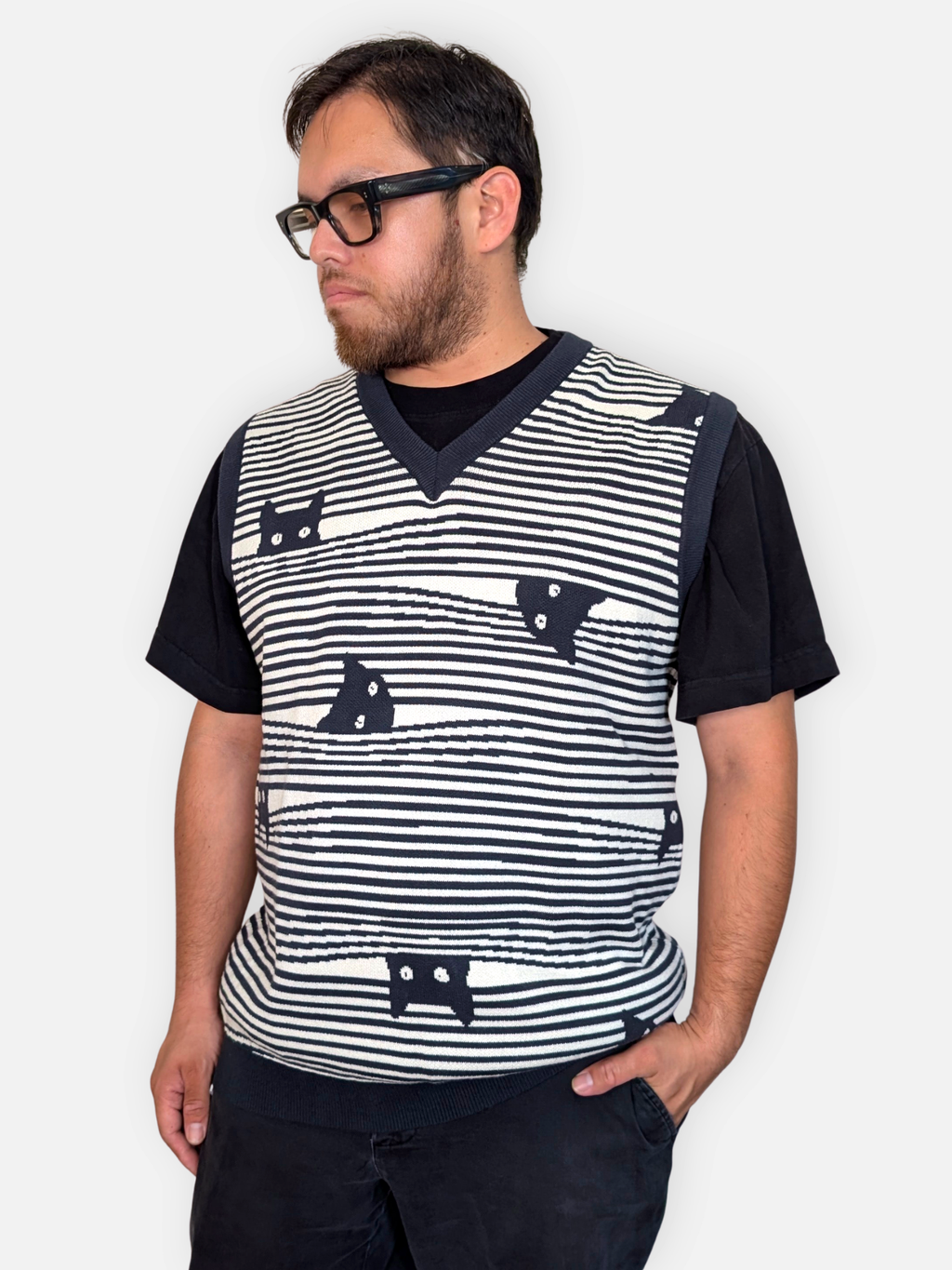 Striped Catastrophe Sweater Vest, black and off-white stripes (view 2)