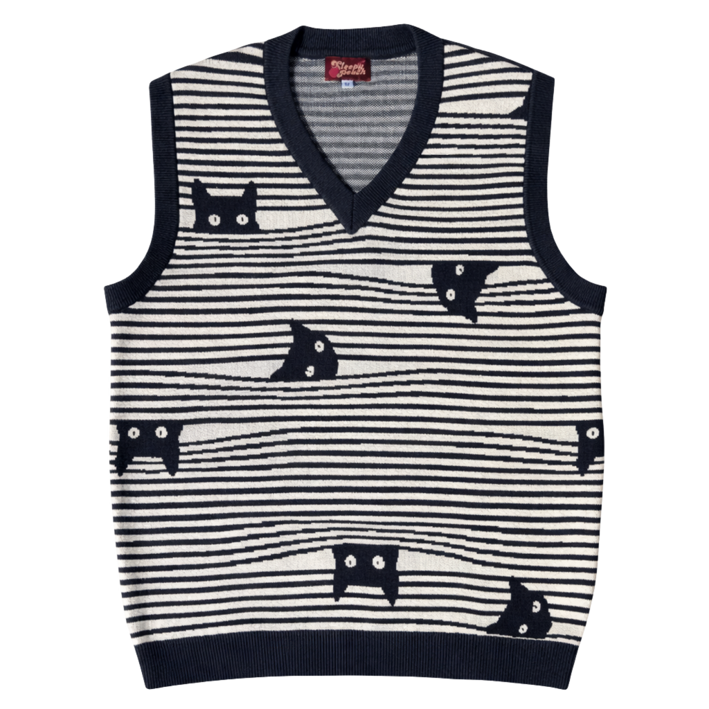 Striped Catastrophe Sweater Vest, black and off-white stripes
