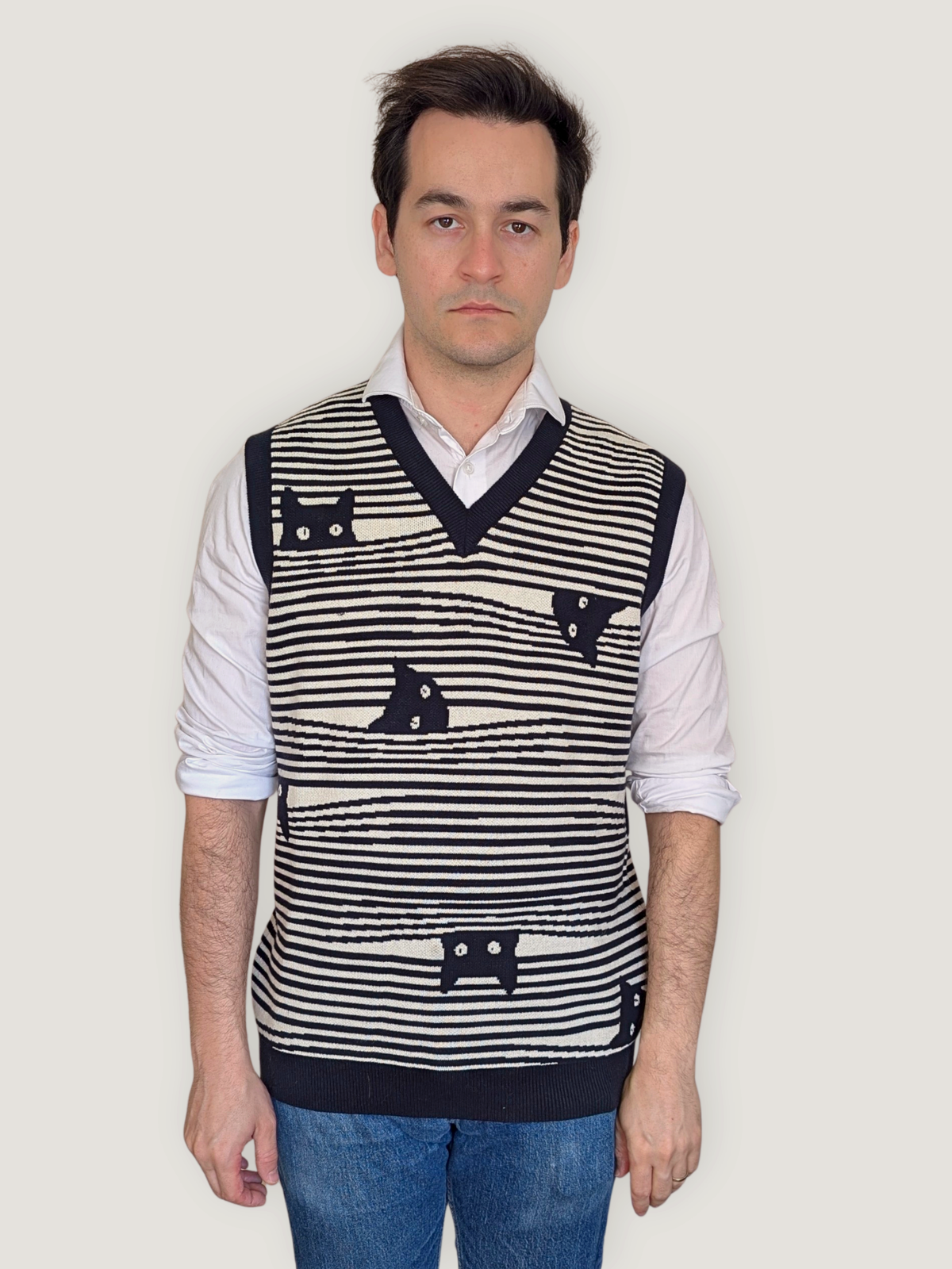 Striped Catastrophe Sweater Vest, black and off-white stripes (view 4)