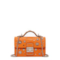 Hollywood studded leather crossbody bag in orange by Pinup Girl Clothing.