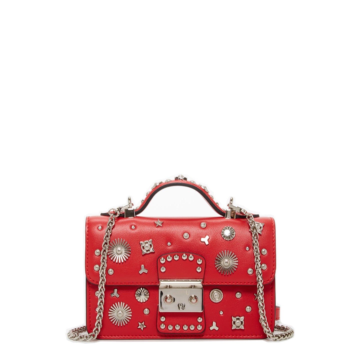 The Hollywood studded red leather crossbody bag by Pinup Girl Clothing.