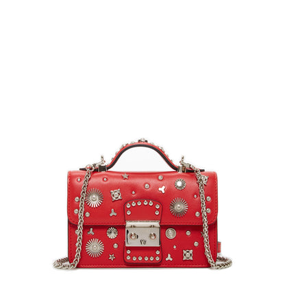 The Hollywood studded red leather crossbody bag by Pinup Girl Clothing.