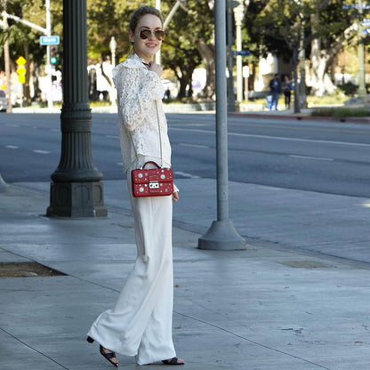 The Hollywood Studded Leather Crossbody Bag in Red