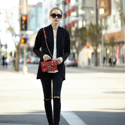 The Hollywood Studded Leather Crossbody Bag in Red