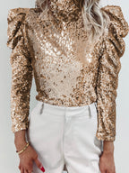 Mali Mock Neck Sequin Top in Apricot or Gray
