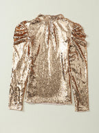 Mali Mock Neck Sequin Top in Apricot or Gray