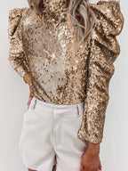 Mali Mock Neck Sequin Top in Apricot or Gray