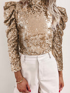 Mali Mock Neck Sequin Top in Apricot or Gray