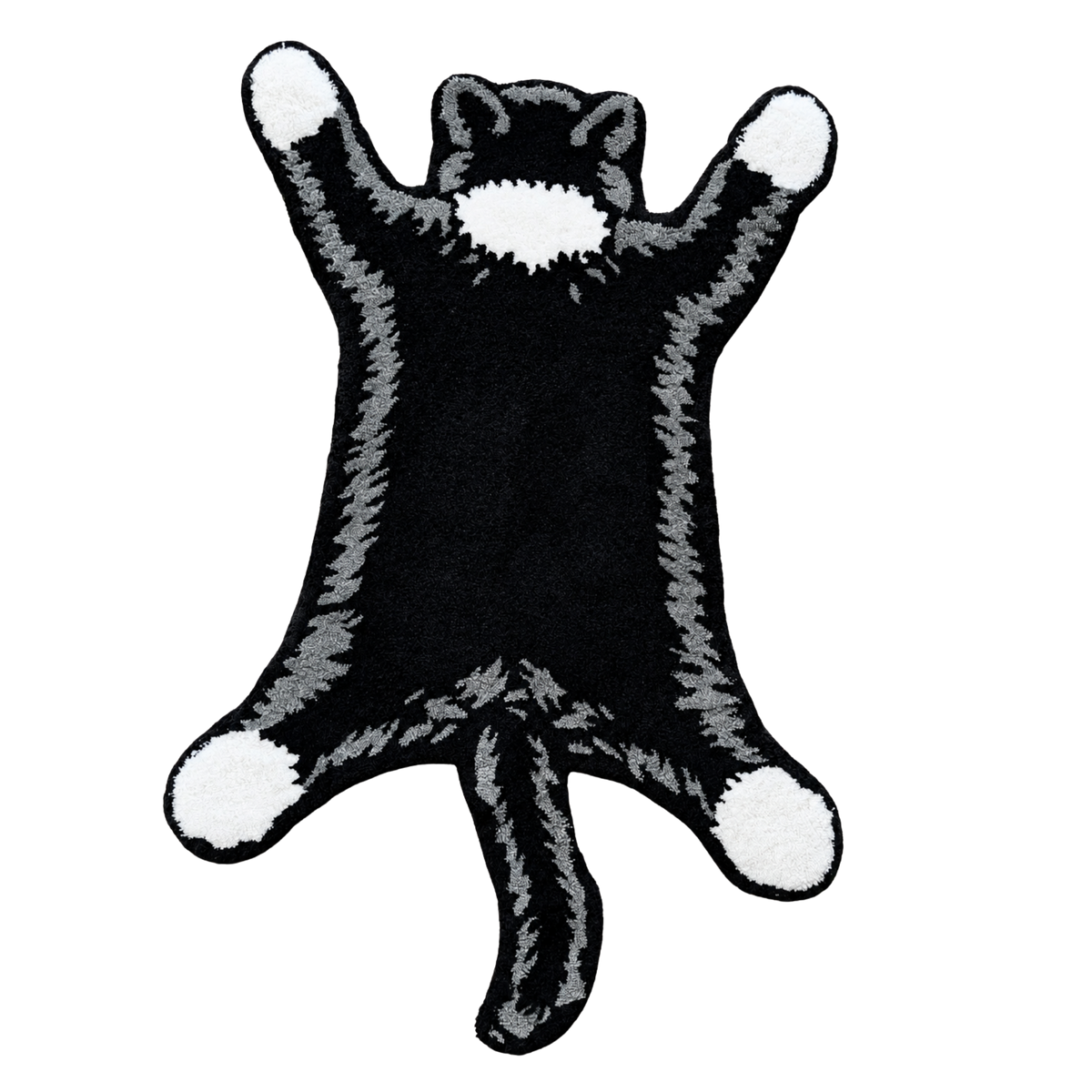 Tuxedo Cat Hunting Rug, black and white cat shaped rug