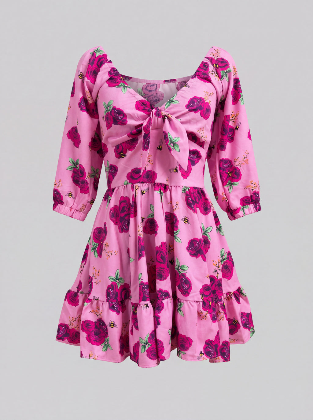 Molly Mini dress in pink Spring Bee floral, styled by Pinup Girl Clothing, sizes XS to 5X.