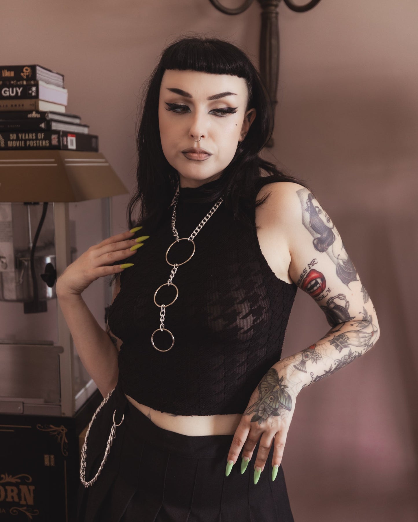Midnight Bond silver stainless steel choker styled on model
