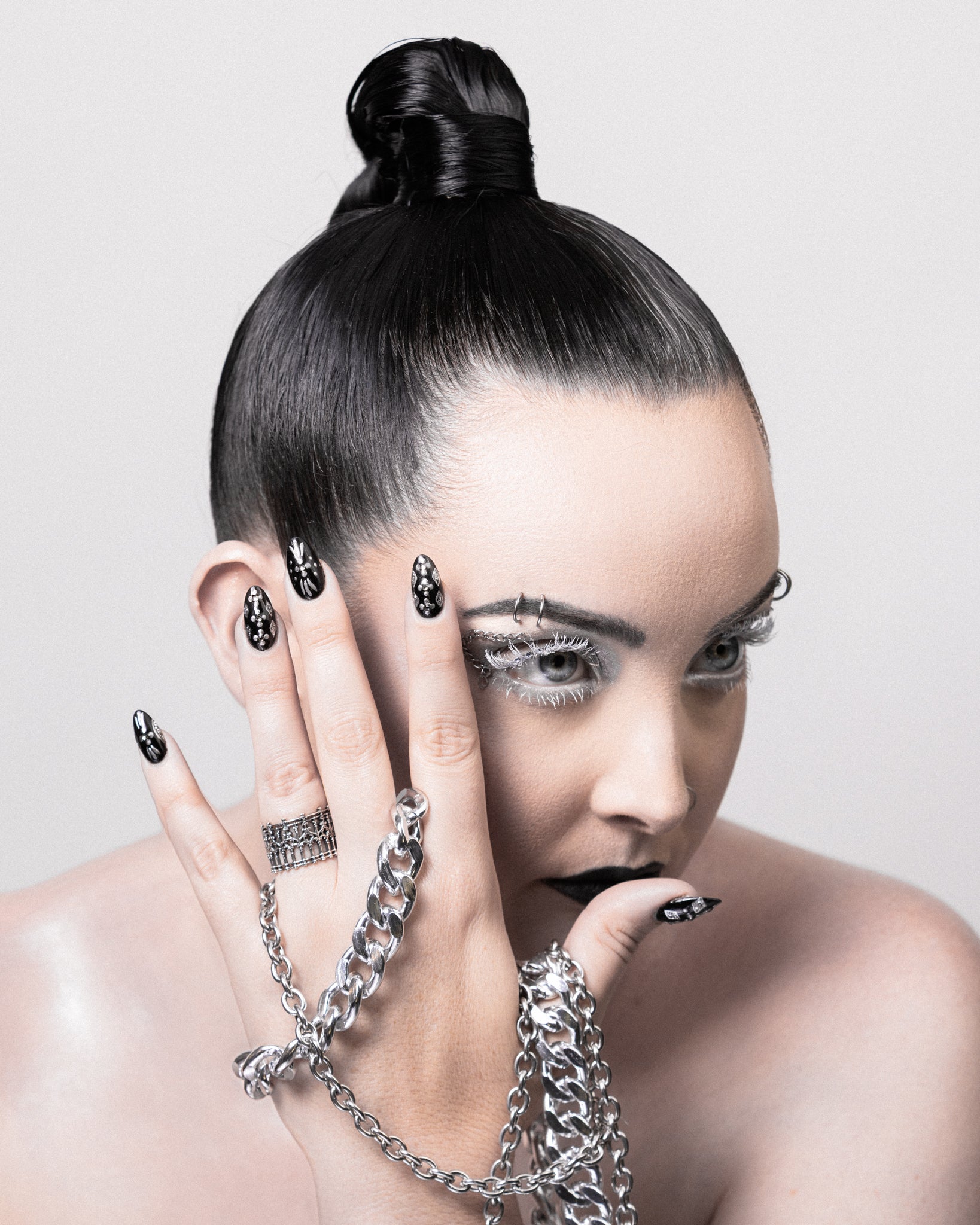 Model wearing the Cemetery Walks sterling silver statement ring