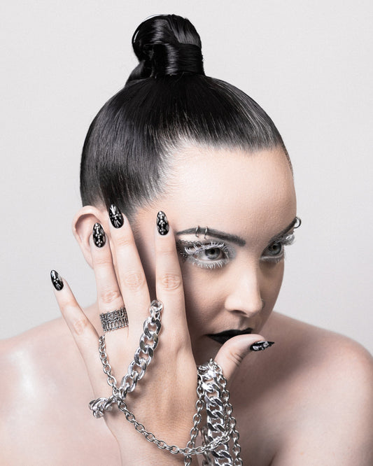 Model wearing the Cemetery Walks sterling silver statement ring