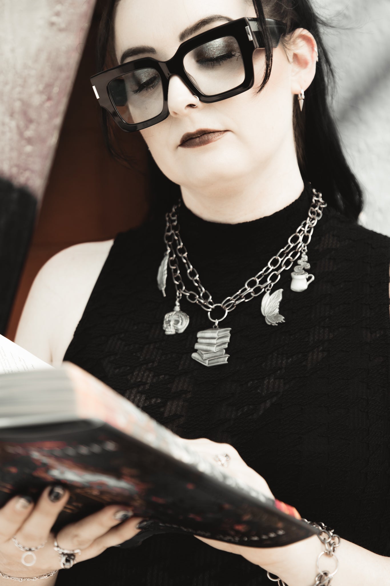 The Night Library silver charm necklace by The Pretty Cult