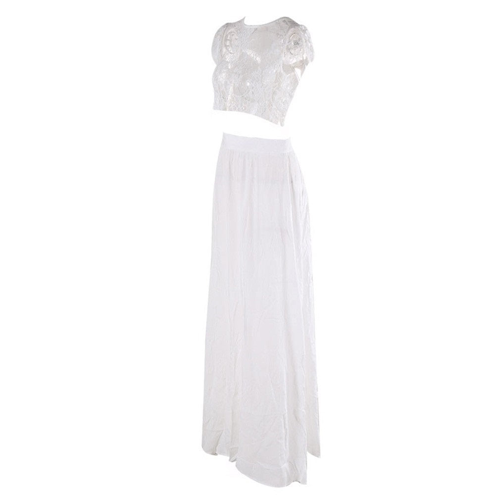 Ethereal Lace Two-Piece Thigh-Slit Maxi Set | 2 Colors | Evelyn Belluci