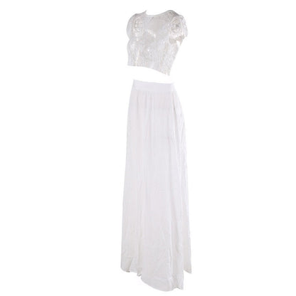 Ethereal Lace Two-Piece Thigh-Slit Maxi Set | 2 Colors | Evelyn Belluci