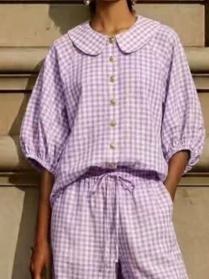 Cropped wide-leg hem on the Bettina gingham pants, by Pinup Girl Clothing