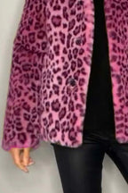 Alessia Full Size Leopard Furry Collared Neck Long Sleeve Coat | 5 Colors